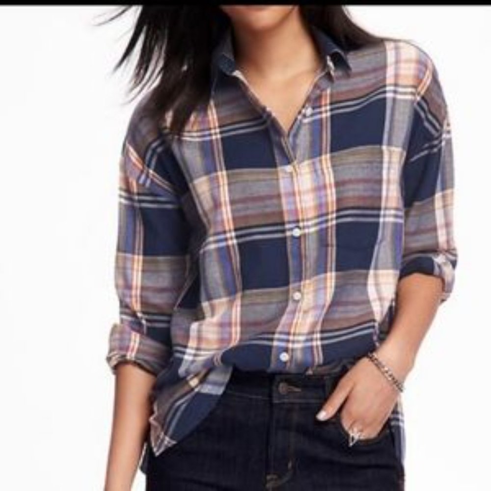 Oversized Boyfriend Plaid Flannel| Old Navy XL